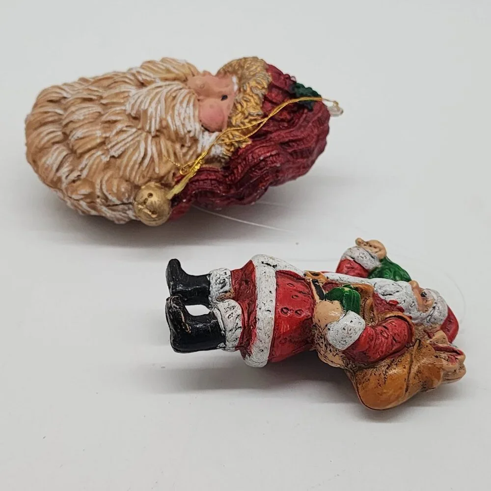 Vintage Blow Mold Rustic Primitive Figures Santa Claus Christmas Ornaments 3" - Picture 5 of 7